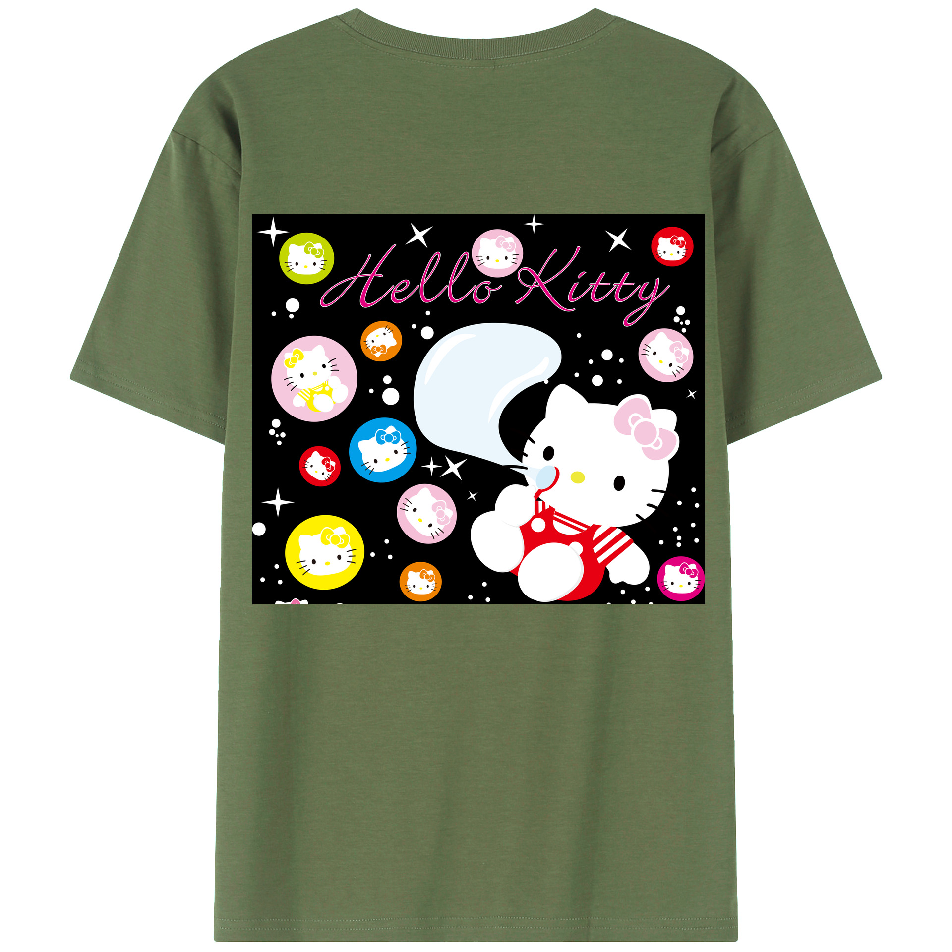 （画像用） Hello Kitty ハローキティ 綿100％ メンズ半袖Tシャツ（バックプリント） 通気性